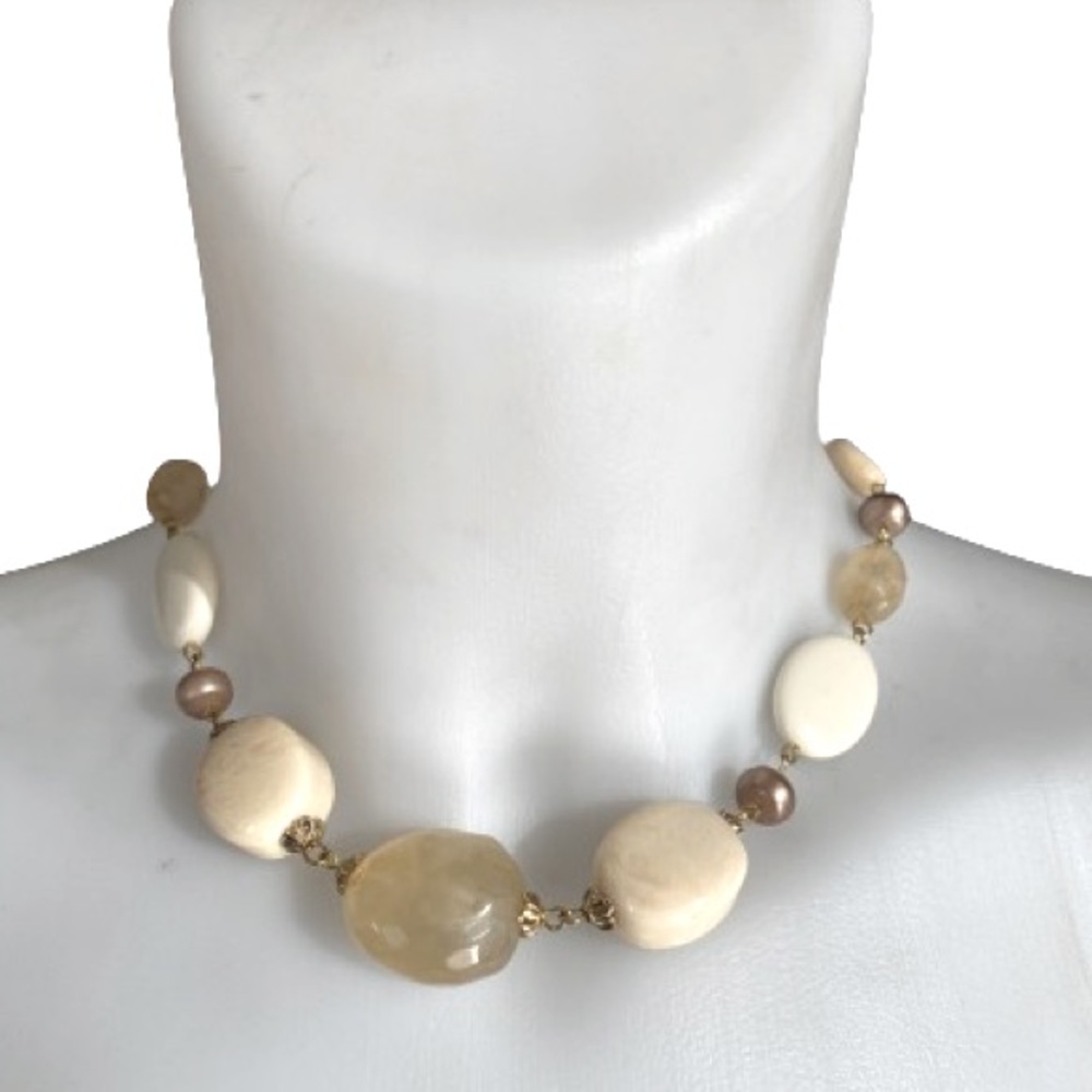Nygard Collection Cream and Gold Textured Beaded Necklace NWT